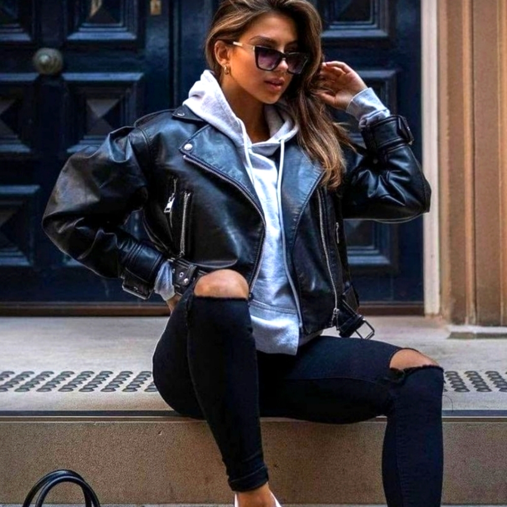 Vtg never worn blk leather motorcycle jacket